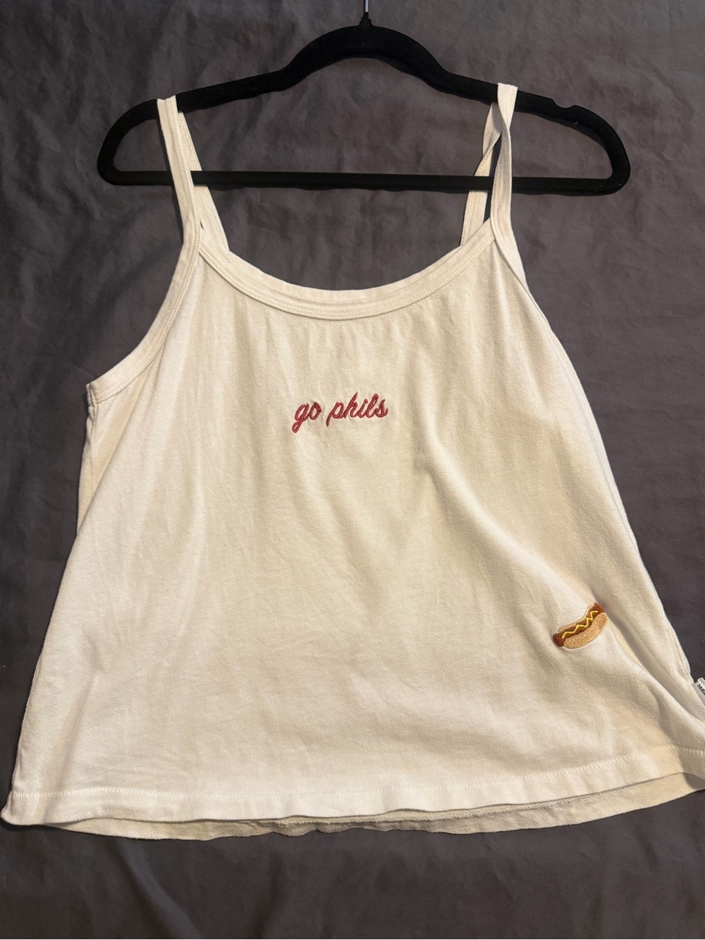 White 'Go Phils' Embroidered Tank Top Le Bon Shoppe